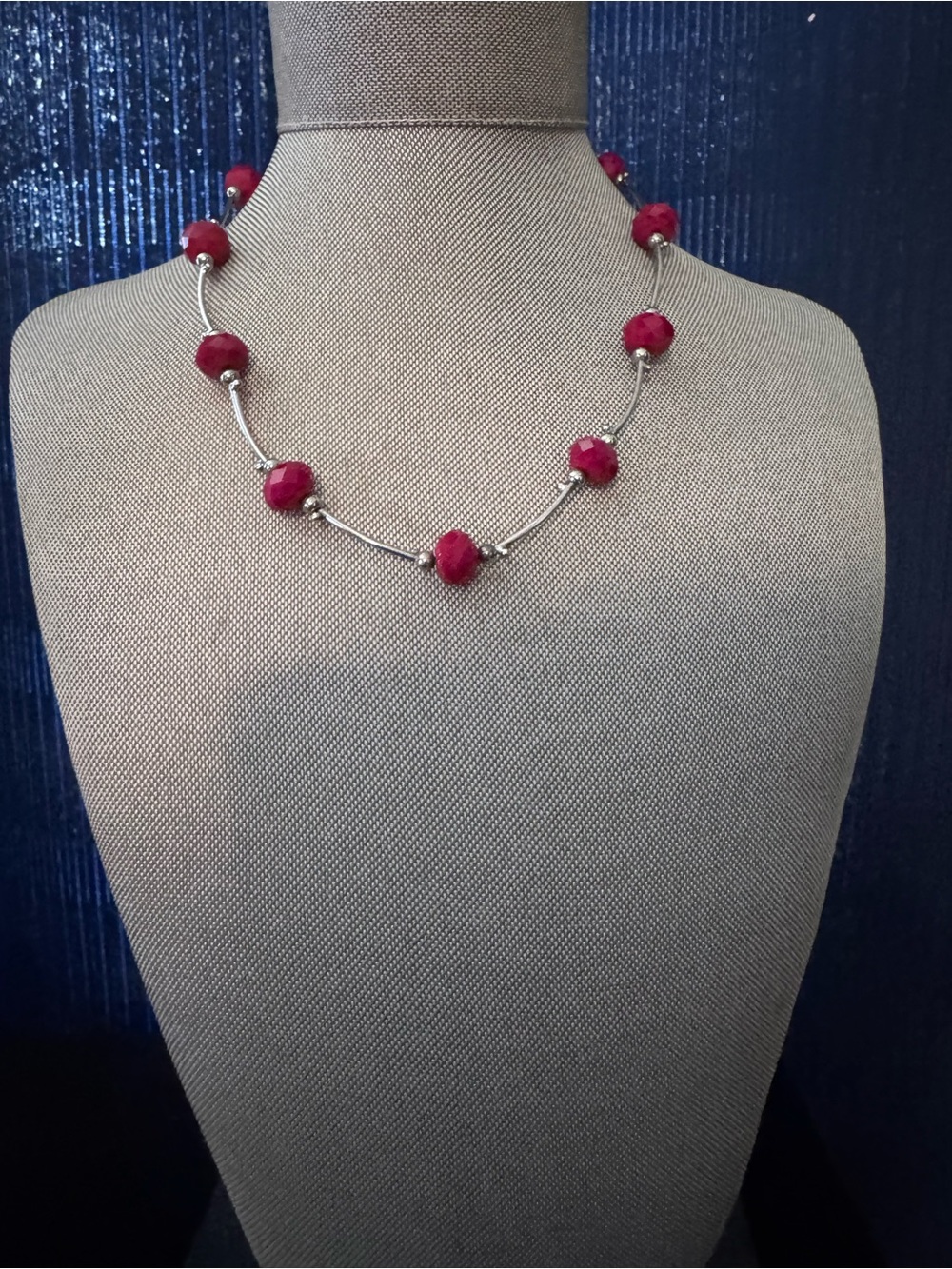 Silver Necklace with Faceted red  Beads - Women's Jewelry